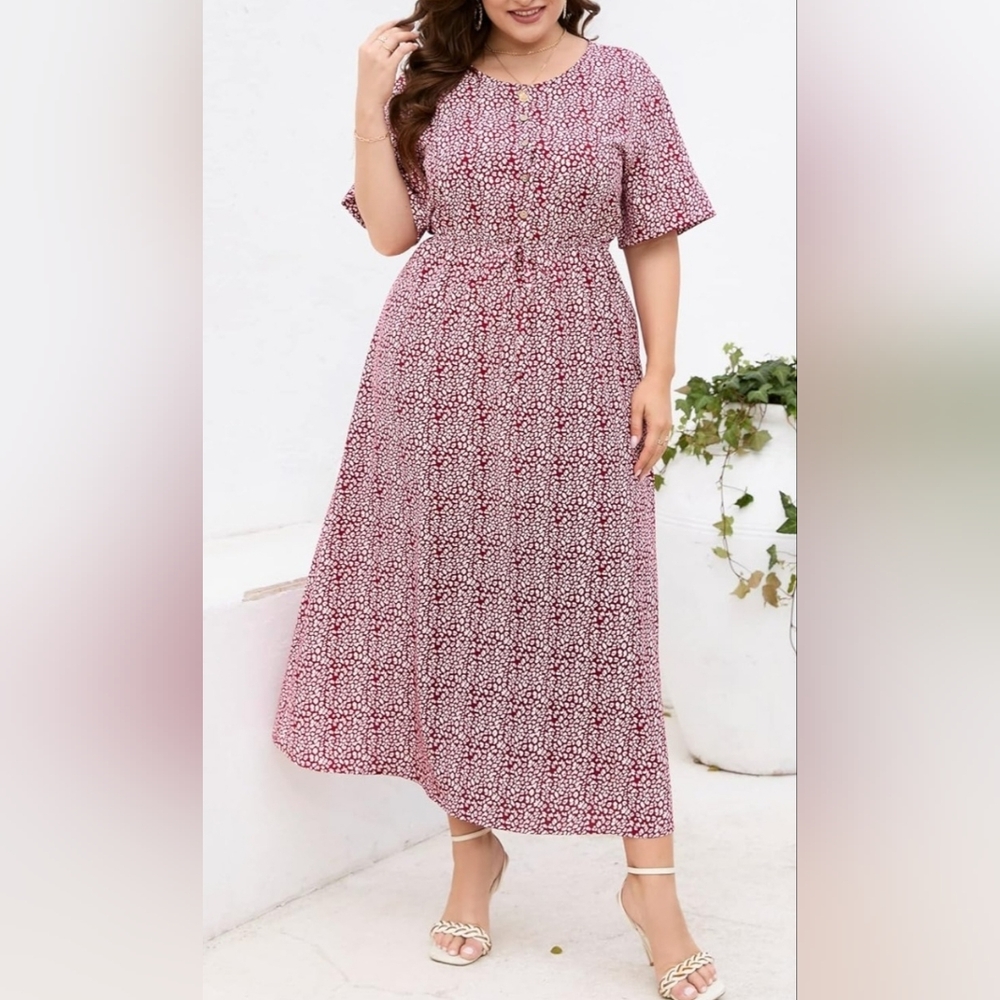 Floral Red and White Maxi Dress